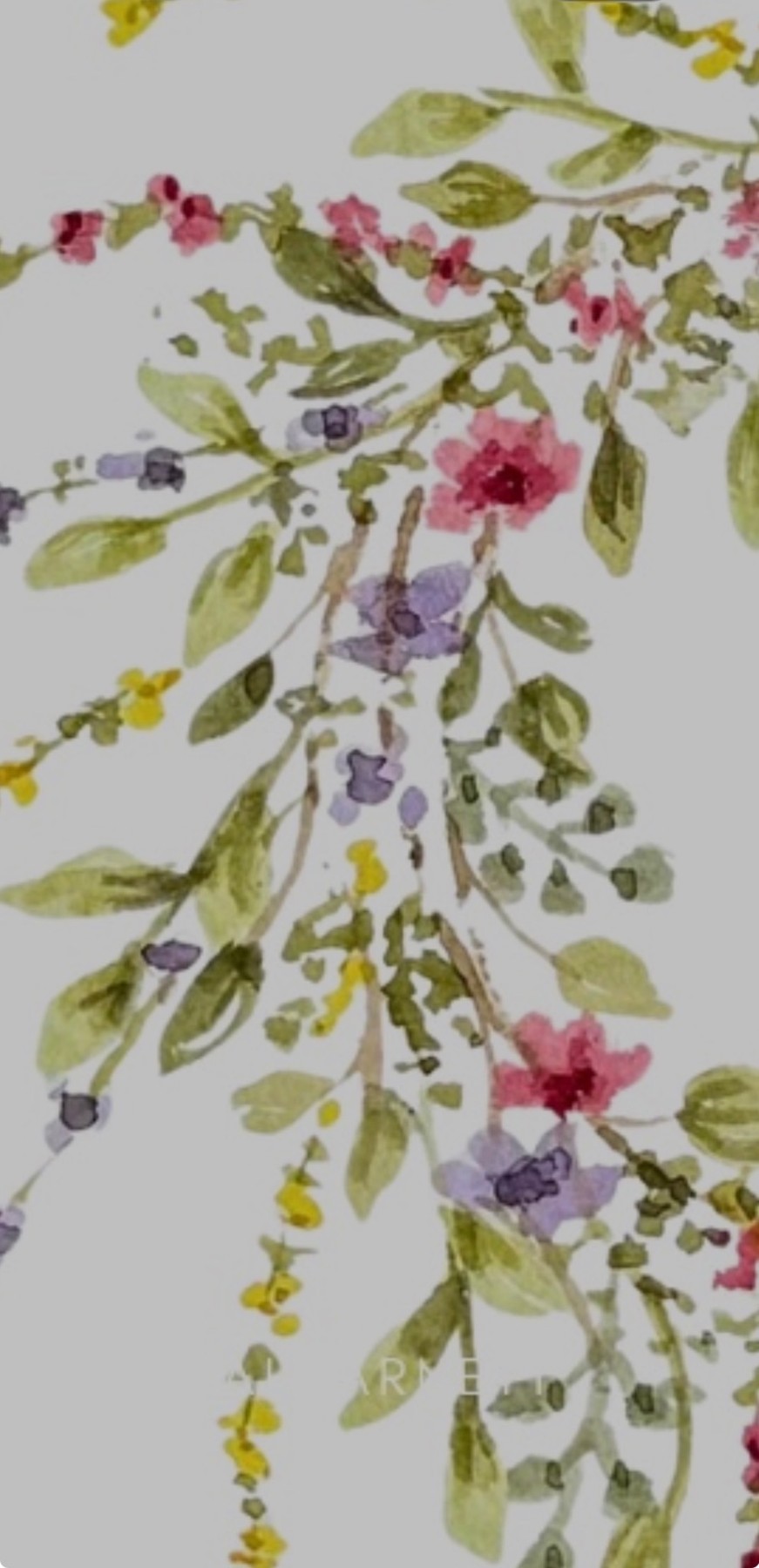 Branches with pink, purple and yellow watercolor flowers