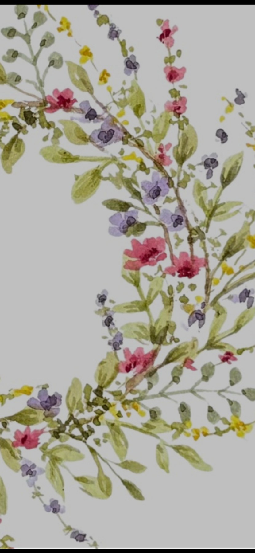 Long watercolor branches with colorful small flowers