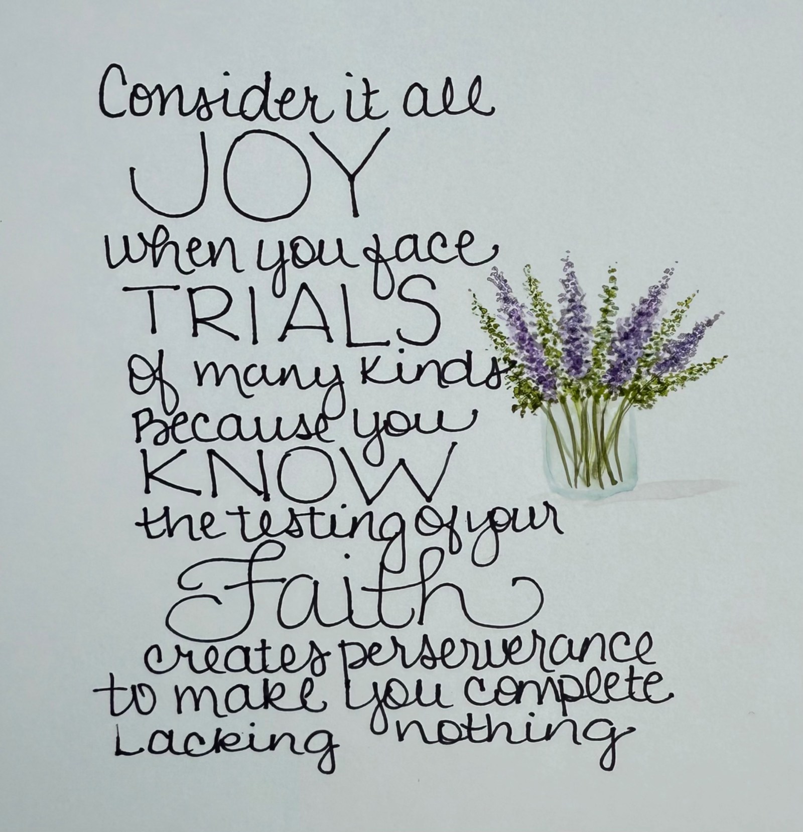 Handwritten words from James with a purple floral bouquet