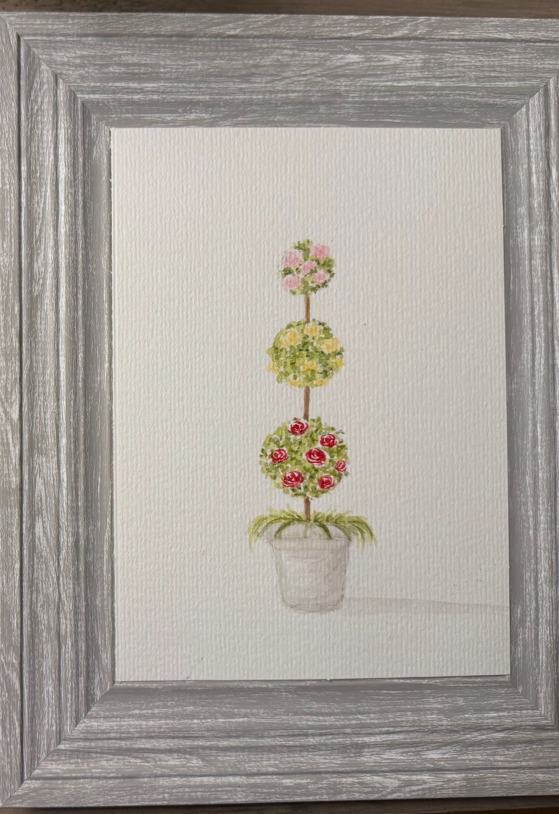 Floral topiary watercolor in a silver frame