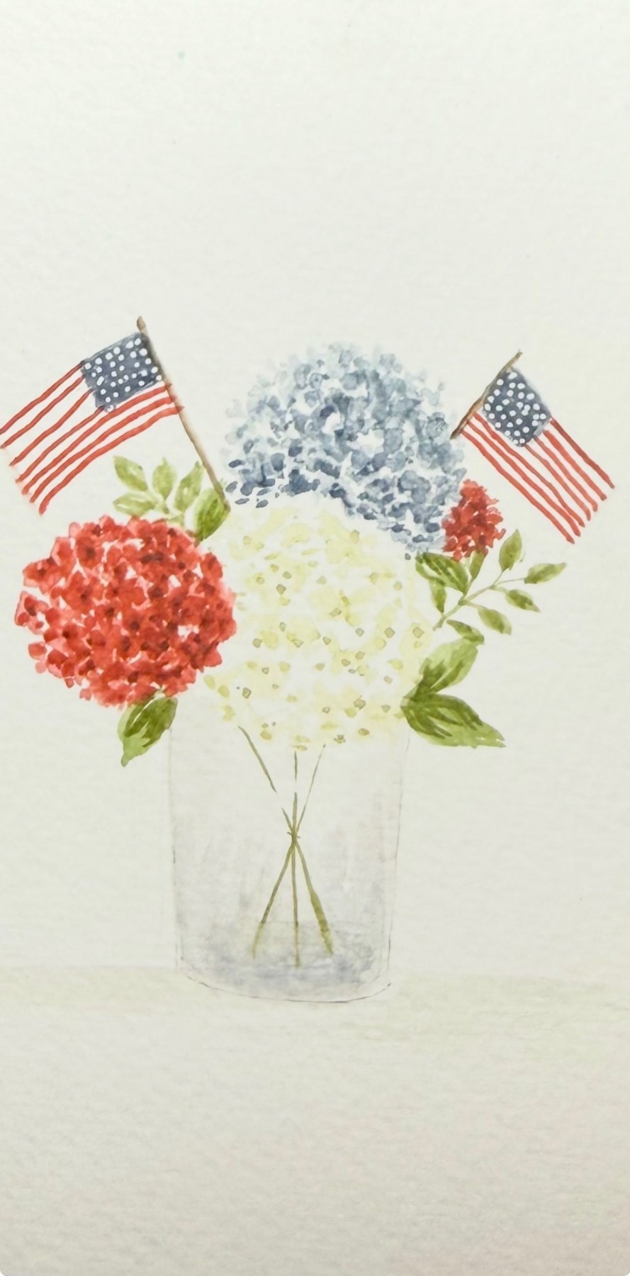 Patriotic floral bouquet with two American flags