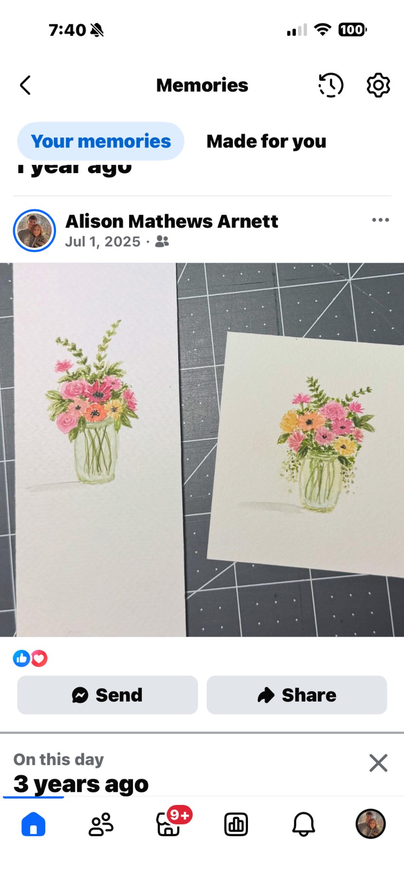 Shared memory showing two watercolor bouquets in progress
